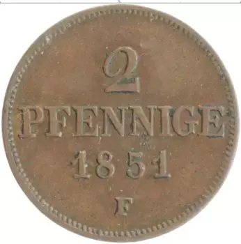 Монета 2 пфеннига Саксен-Майнингена 1851 года Медь F