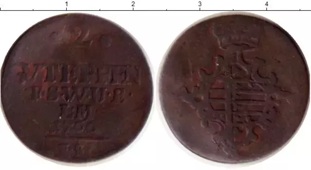 Монета 2 пфеннига Саксен-Веймар-Эйзенаха 1760 года Медь Анна Амалия