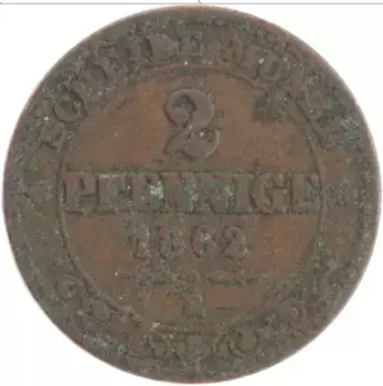 Монета 2 пфеннига Саксонии 1862 года Медь