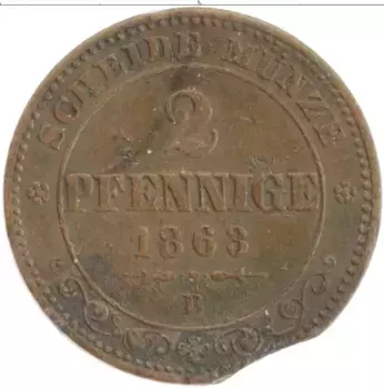 Монета 2 пфеннига Саксонии 1863 года Медь В