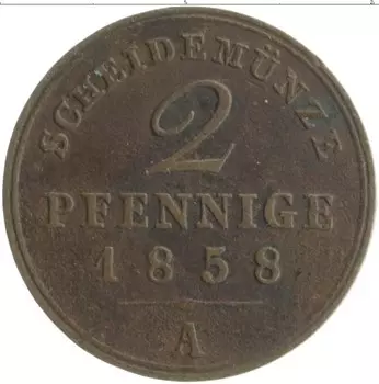 Монета 2 пфеннига Шаумбург-Липпе 1858 года Медь А