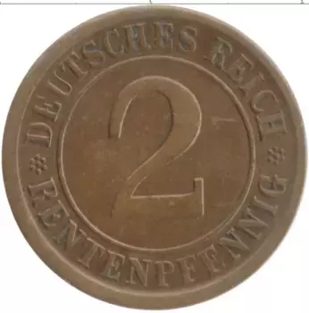 Монета 2 пфеннига Веймарской республики 1924 года Бронза A