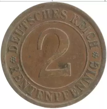 Монета 2 пфеннига Веймарской республики 1924 года Бронза A
