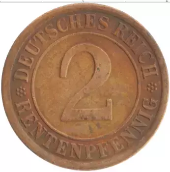 Монета 2 пфеннига Веймарской республики 1924 года Бронза A