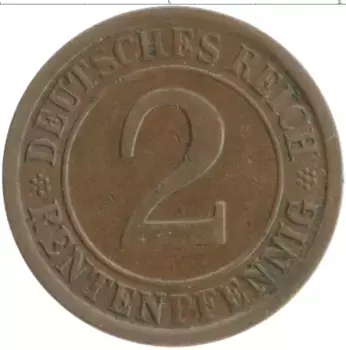 Монета 2 пфеннига Веймарской республики 1924 года Бронза A