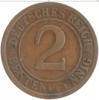 Монета 2 пфеннига Веймарской республики 1924 года Бронза A