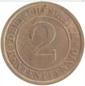 Монета 2 пфеннига Веймарской республики 1924 года Бронза A