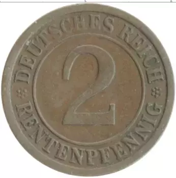 Монета 2 пфеннига Веймарской республики 1924 года Бронза A