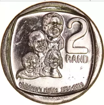 Монета 2 ранда Южно Африканской Республики 2019 года Медно-никель 25 лет Права детей