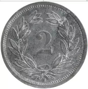 Монета 2 раппа Швейцарии 1942 года Цинк В