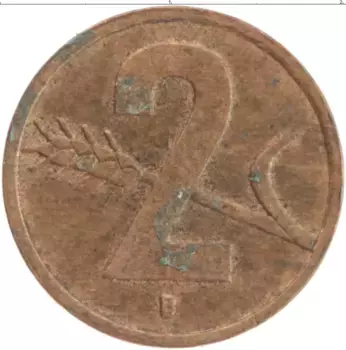 Монета 2 раппа Швейцарии 1952 года Бронза
