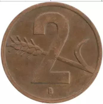 Монета 2 раппа Швейцарии 1953 года Бронза