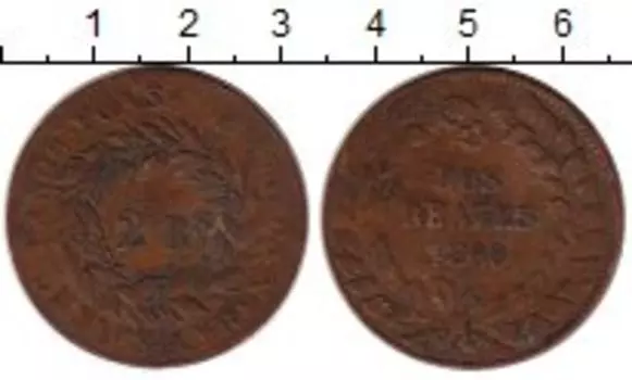 Монета 2 реала Аргентины 1860 года Медь Буэнос-Айрес