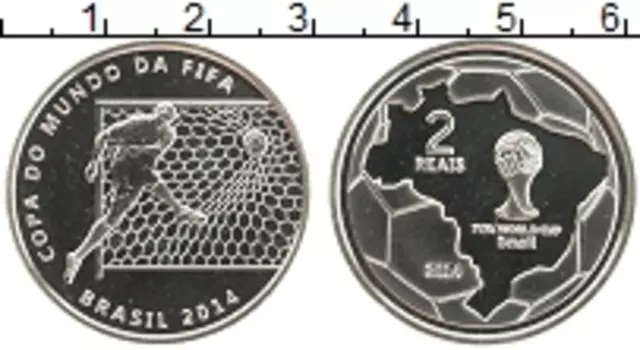 Монета 2 реала Бразилии 2014 года Медно-никель Чемпионат мира по футболу 2014