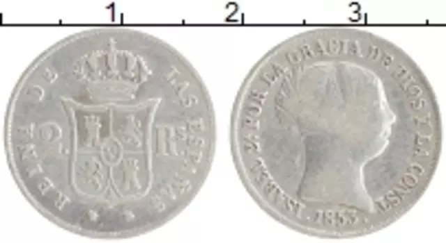 Монета 2 реала Испании 1853 года Серебро Изабелла II