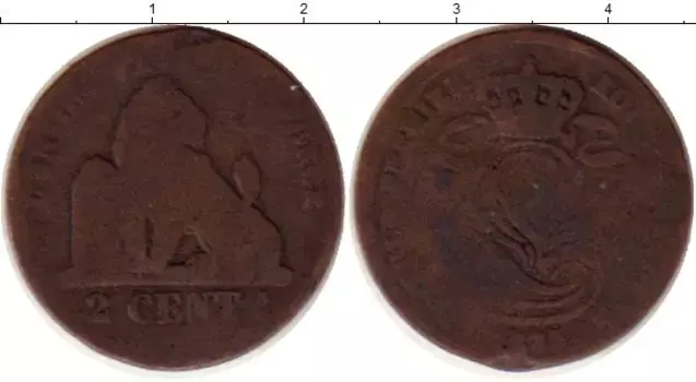 Монета 2 сантима Бельгии 1835 года Медь Леопольд I