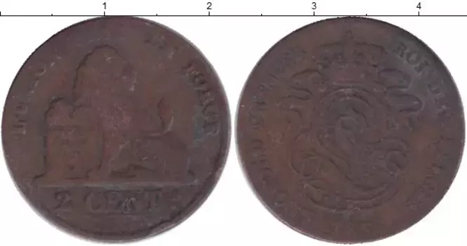 Монета 2 сантима Бельгии 1856 года Медь Леопольд I