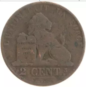 Монета 2 сантима Бельгии 1860 года Бронза Леопольд I