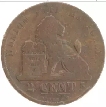 Монета 2 сантима Бельгии 1863 года Бронза Леопольд