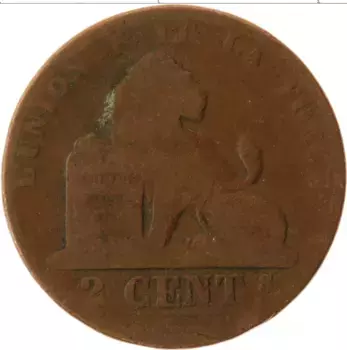 Монета 2 сантима Бельгии 1864 года Бронза