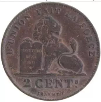 Монета 2 сантима Бельгии 1909 года Бронза Леопольд II
