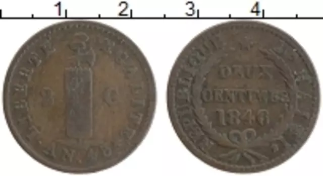 Монета 2 сантима Гаити 1846 года Медь