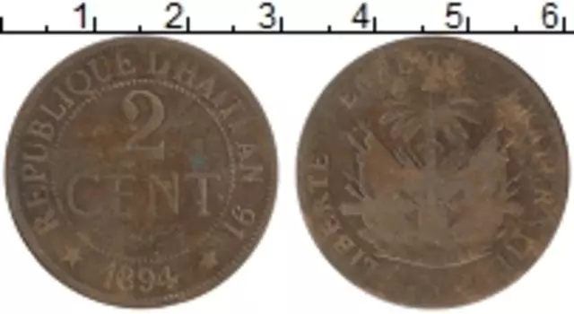 Монета 2 сантима Гаити 1894 года Медь