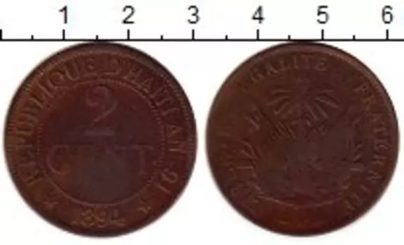 Монета 2 сантима Гаити 1894 года Медь