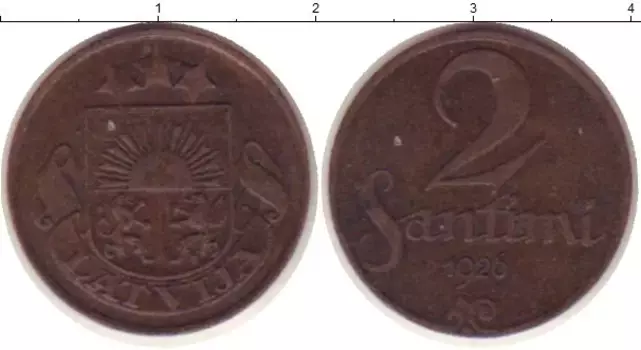 Монета 2 сантима Латвии 1926 года Бронза Герб