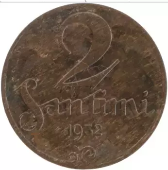 Монета 2 сантима Латвии 1932 года Бронза