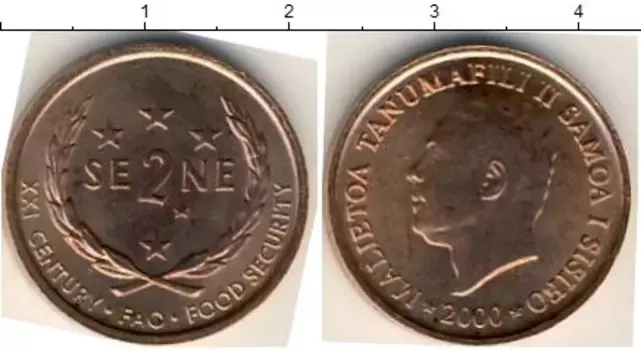 Монета 2 сене Самоа 2000 года Медь Малиетоа Танумафили II