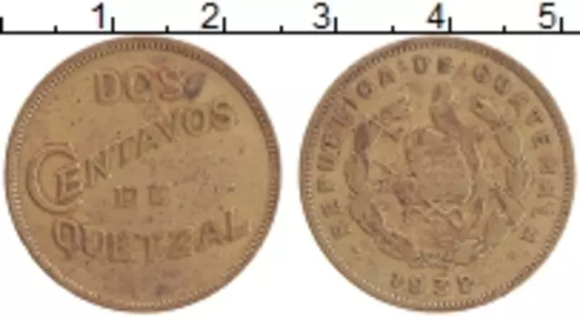 Монета 2 сентаво Гватемалы 1932 года Латунь