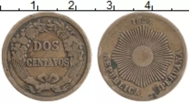 Монета 2 сентаво Перу 1864 года Бронза