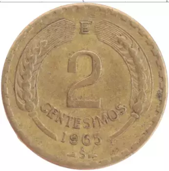 Монета 2 сентесимо Чили 1965 года Бронза