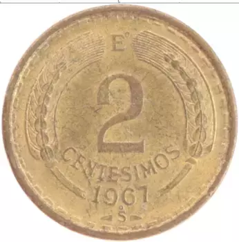 Монета 2 сентесимо Чили 1967 года Латунь