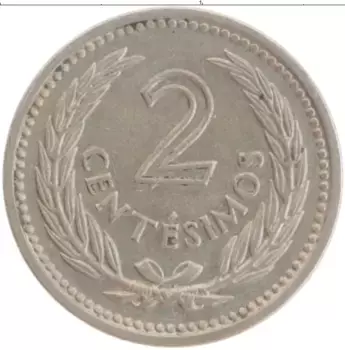 Монета 2 сентесимо Уругвая 1953 года Медно-никель Артигас