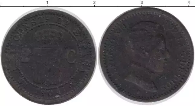 Монета 2 сентима Испании 1904 года Бронза Альфонсо XIII
