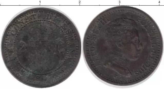 Монета 2 сентима Испании 1905 года Бронза Альфонсо XIII