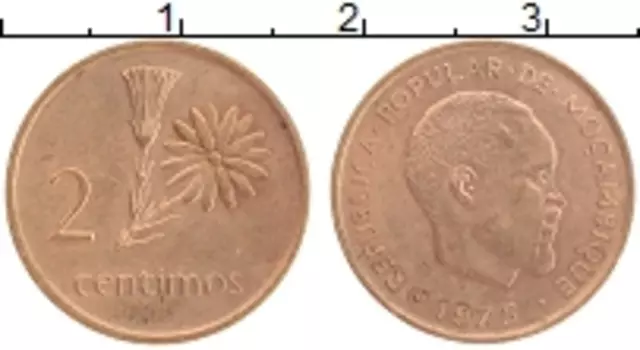 Монета 2 сентима Мозамбика 1975 года Бронза
