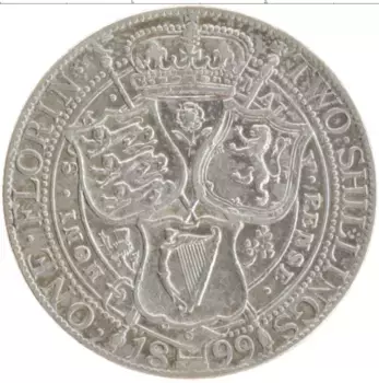 Монета 2 шиллинга Англии 1899 года Серебро Виктория