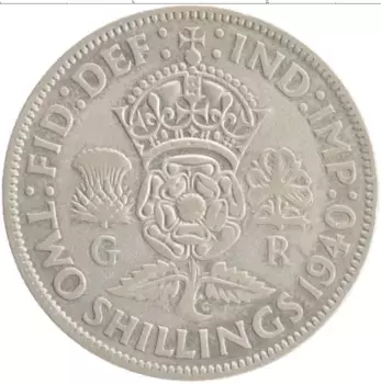 Монета 2 шиллинга Англии 1940 года Серебро Георг VI