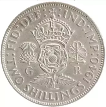 Монета 2 шиллинга Англии 1940 года Серебро Георг VI