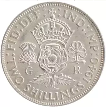 Монета 2 шиллинга Англии 1940 года Серебро Георг VI