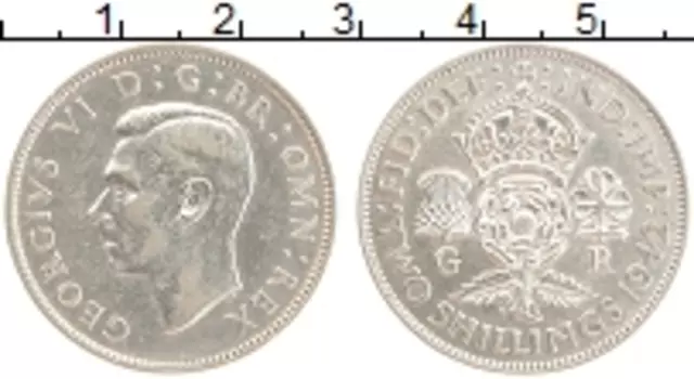 Монета 2 шиллинга Англии 1942 года Серебро Георг VI