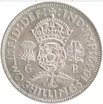 Монета 2 шиллинга Англии 1942 года Серебро Георг VI