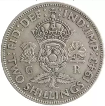 Монета 2 шиллинга Англии 1943 года Серебро Георг VI