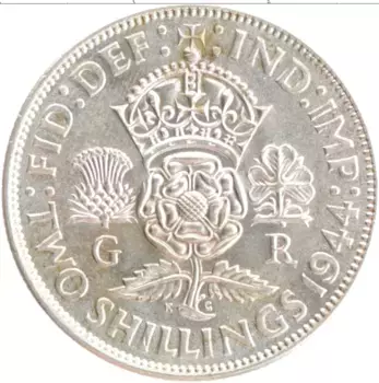 Монета 2 шиллинга Англии 1944 года Серебро Георг VI