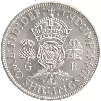 Монета 2 шиллинга Англии 1944 года Серебро Георг VI