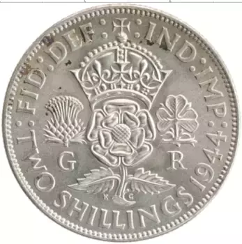 Монета 2 шиллинга Англии 1944 года Серебро Георг VI