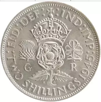 Монета 2 шиллинга Англии 1945 года Серебро Георг VI